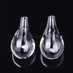 Bottiglie in vetro soffiato fatte a mano, per la realizzazione di pendenti in fiala di vetro, lacrima, chiaro, 32.5~33.5x18~18.5mm, mezzo buco: 3~3.5 mm