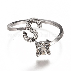 Сплав манжеты кольца, открытые кольца, с кристально горный хрусталь, платина, letter.s, размер США 7 1/4 (17.5 мм)