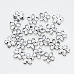 Retour plaqué fleurs facettes perles acrylique taiwan strass, clair, 10x10x2mm, Trou: 1mm