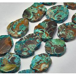 Natural Ocean Jasper Beads Strands, Flat Slab Beads, Dyed, Nuggets, Turquoise, 33~51x30~43x6~8mm, Hole: 2mm, about 8~11pcs/strand, 15.7 inch(40cm)