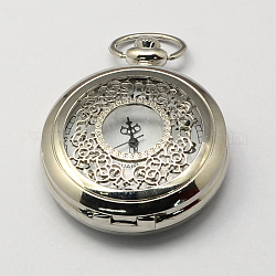 Старинные полые плоские круглые цинкового сплава кварцевые часы головки для карманные часы кулон ожерелье материалы, античная бронза, платина, 59x46x14 мм, отверстие : 16x4 мм