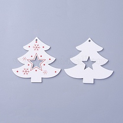 Pendentifs en bois de peuplier, teinte, arbre de Noël, blanc, 62x66.5x3mm, Trou: 2.5mm