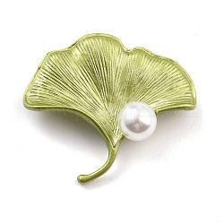 Leaf Alloy Brooch with Resin Pearl, Exquisite Lapel Pin for Girl Women, Golden, Yellow Green, 39x40.5x11.5mm, Pin: 0.8mm