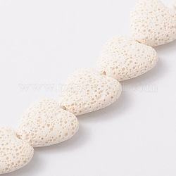 Fili di perle di roccia lavica sintetica, cuore, tinto, bianco, 20x20x7mm, Foro: 1 mm, circa 20pcs/filo, 15.3 pollice