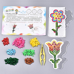 Bricolage 380pcs kits de perles de fusible de tube, avec 2 pièces fleur abc panneaux perforés en plastique, 2pcs papier à repasser, 1 pinces de perles pc en plastique, motif fleur de tulipe, couleur mixte, 5x5mm, Trou: 3mm
