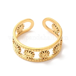Ion Plating(IP) 304 Stainless Steel Flower Open Cuff Ring Finding, Pad Ring Settings, Golden, Inner Diameter: 18mm, Tray: 1.2mm