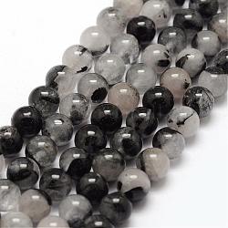 Natural Black Rutilated Quartz Bead Strands, Round, 8mm, Hole: 1mm, about 50pcs/strand, 15.7 inch