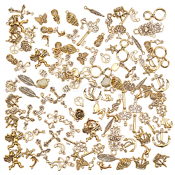 PandaHall About 90pcs Assorted Antique Golden Pendant Tibetan Alloy Keys Leaf Ocean Pendants for Bracelet Earring Necklace Jewelry Crafts Making