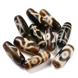 Abalorios de Dzi de estilo tibetano, Abalorios de ágata natural, teñido y climatizada, oval, Patrones mixtos, coco marrón, 27~29x10~12.5mm, agujero: 2 mm