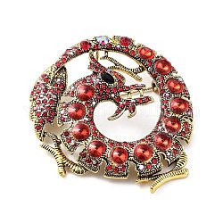 Épingles de broche en strass dragon, badge en alliage pour unisexe, Or antique, rouge, 63x56.5x15mm