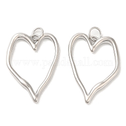 Brass Pendants, with Jump Ring, Long-Lasting Plated, Lead Free & Cadmium Free, Heart Charm, Platinum, 25.5x18.5x2mm, Hole: 3mm