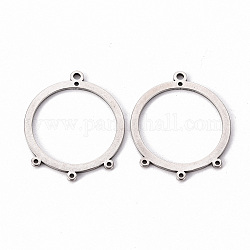 201 Stainless Steel Chandelier Components Links, Round Ring, Laser Cut, Stainless Steel Color, 30x25x1mm, Hole: 1.6mm and 1mm
