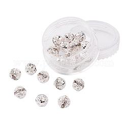 Perles en laiton de strass, Grade a, couleur argentée, ronde, cristal, 8mm, Trou: 1mm, 20 pcs / boîte