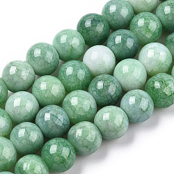 Hilos de cuentas redondas de vidrio opaco craquelado, piedras de imitación, redondo, verde, 8~9mm, agujero: 1.5 mm, aproximamente 104~106 pcs / cadena, 30.31~31.10 pulgada (77~79 cm)