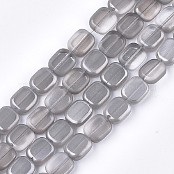 Frosted Electroplate Glass Beads Strands, Rectangle, Gray, 12x10x4mm, Hole: 1mm, about 55pcs/strand, 25.1 inch