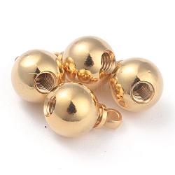 Messing Perlenkappe Anhänger Kautionen, langlebig plattiert, mit Gewindebohrung, Runde, echtes 24k vergoldet, 9.5x7 mm, Bohrung: 1.5 mm, Innendurchmesser: 2 mm