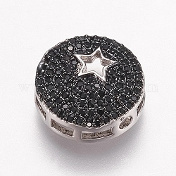 Pendentifs avec zircon cubiques à micro-pavés en laiton, liens multi-brins, plat et circulaire avec étoile, noir, platine, 14x5mm, Trou: 2mm