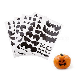 Хэллоуин тыква лицо декоративные наклейки, Бумажные клейкие наклейки для вечеринки в честь Хэллоуина, детские украшения для рукоделия, чёрные, 300x250x0.2 мм, наклейки: 16~46x22~128 мм, 4 листов / комплект