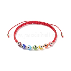 Круглый браслет из плетеных бусин сглаз лэмпворк, регулируемый браслет для женщин, красные, внутренний диаметр: 2-1/4~3-1/2 дюйм (5.8~9 см)