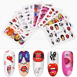 Water Transfer Nail Art Stickers, Nail Tips Decorations for Women, Lip Pattern, Mixed Color, 65x55mm, 9sheets/set