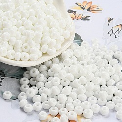 Nachahmung von Jadeglas-Saatperlen, Glanz, Backen Farbe, Runde, weiß, 5.5x3.5 mm, Bohrung: 1.5 mm