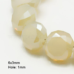 Perline di vetro palccato, mezzo placcato, sfaccettato, smerigliato, rotondo e piatto, chiffon al limone, 6x3mm, Foro: 1 mm
