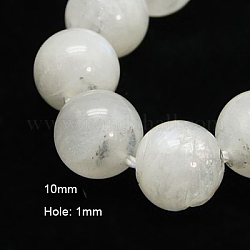 Chapelets de perles en pierre de lune naturelle, ronde, blanc, 10mm, Trou: 1mm, 38 pcs / chapelet, 15.74 pouce