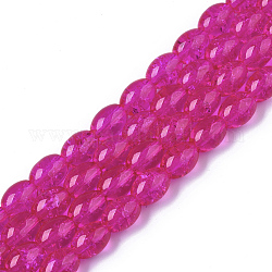 Trasparente perle di vetro crackle fili, ovale, fucsia, 8x5.5~6mm, Foro: 1 mm, circa 100pcs/filo, 31.4 pollice