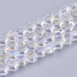 Chapelets de perles en verre électroplaqué, facette, hexagone, clair ab, 5x6x4mm, Trou: 1mm, Environ 100 pcs/chapelet, 20.4 pouce