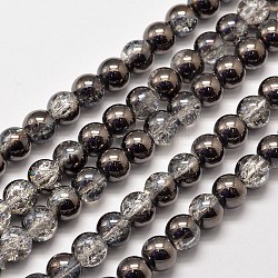 Vidrio craquelado electroplate hebras de perlas redonda, medio chapado, negro chapado, 8mm, agujero: 1 mm, aproximamente 50 pcs / cadena, 15.7 pulgada