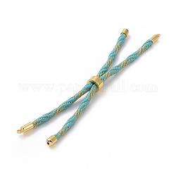 Bracelets argentés en corde de nylon, pour la fabrication de bracelets à breloques connecteurs, avec placage de crémaillère en laiton doré, Plaqué longue durée, sans cadmium et sans plomb, turquoise moyen, 8-5/8~9 pouce (22~22.8 cm), 0.3 cm, Trou: 2.6mm