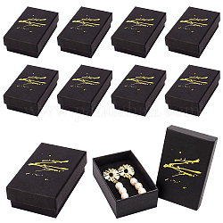 Cajas de embalaje de joyería de cartón estampado en caliente nbeads, con la esponja en el interior, para anillos, pequeños relojes, collares, pendientes, pulsera, Rectángulo, negro, 8.1x5.2 cm