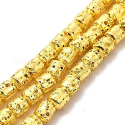Fili di perle di roccia lavica naturale elettrodeposta, colonna, oro placcato, 5x4mm, Foro: 1 mm, circa 80~83pcs/filo, 15.75~15.87 pollice (40~40.3 cm)
