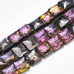 Electroplate Glass Beads Strands, Half Plated, Faceted, Square, Black, 8x8x5.5mm, Hole: 1mm, about 80pcs/strand, 25.1 inch