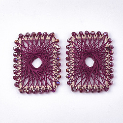 Decoraciones colgantes tejidas de poliéster, con fornituras de hierro y cuentas de vidrio, Rectángulo, la luz de oro, rojo violeta medio, 55.5~56.5x40.5~41.5x4mm