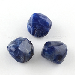 Perles acryliques imitation pierre précieuse de pépite, bleu moyen, 25x24x17mm, Trou: 3mm, environ 84 pcs/500 g