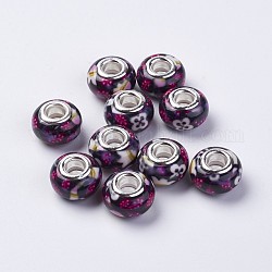 Harz europäischen Perlen, mit silberner Farbe Messing Doppelkerne, Rondell, Farbig, 14x8.5 mm, Bohrung: 5 mm