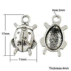 Tibetan Style Alloy Charms Pendants, Cadmium Free & Nickel Free & Lead Free, Ladybug, Antique Silver, 17x11x4mm, Hole: 2mm