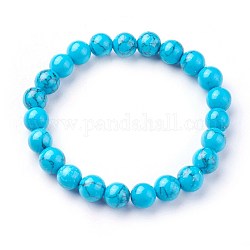 Perline turchese sintetico Elasticizzato bracciali, tondo, 2 pollice ~ 2-1/8 pollici (5.2~5.5 cm), perline: 8~9 mm