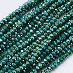 1 Strand Electroplate Opaque Solid Color Crystal Glass Rondelle Beads Strands, Faceted, AB Color Plated, Dark Sea Green, 3x2mm, Hole: 1mm, about 138pcs/strand, 12.9 inch