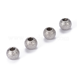 304 Stainless Steel Textured Beads, Round, Stainless Steel Color, 5x4mm, Hole: 2mm