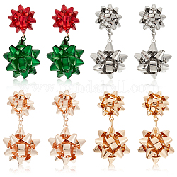 Anattasoul, 4 par, 4 colores, pendientes colgantes de aleación de estrella navideña para mujer, color mezclado, 43.5x21.8mm, pin: 0.8 mm, 1 par / color