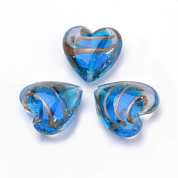 Perles vernissées de sable d'or manuelles , cœur, Dodger bleu, 33~35x34~36x16~17mm, Trou: 2~3mm