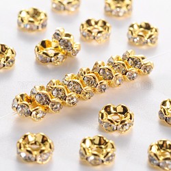 Séparateurs perles en strass du Moyen-Orient, clair, laiton, métal couleur or, sans nickel, taille: environ 6mm de diamètre, épaisseur de 3mm, Trou: 1mm
