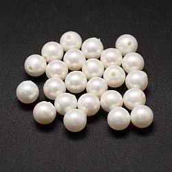 Perline di guscio, tondo, grado a, mezzo forato, bianco, 7mm, Foro: 1 mm