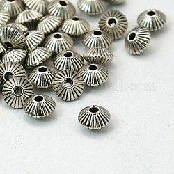 Séparateurs perles en alliage de style tibétain, sans plomb et sans cadmium, Toupie, couleur argent antique, 7.8 mm de diamètre, épaisseur de 5.5mm, Trou: 1mm