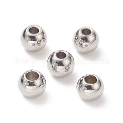 304 Stainless Steel Round Spacer Beads, Stainless Steel Color, 6x5mm, Hole: 2mm