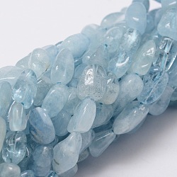 Pepitas de color aguamarina naturales hebras de perlas, 6~12x6~8mm, agujero: 1 mm, aproximamente 46~48 pcs / cadena, 16 pulgada