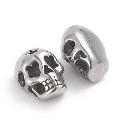 Perles en 304 acier inoxydable pour halloween, tête crâne, argent antique, 13.2x10x8.5mm, Trou: 1.8mm