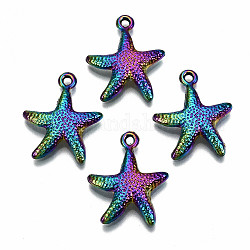 Colgantes de aleación de color arcoíris, sin plomo y cadmio, forma de estrella de mar, 23x19x3.5mm, agujero: 1.6 mm